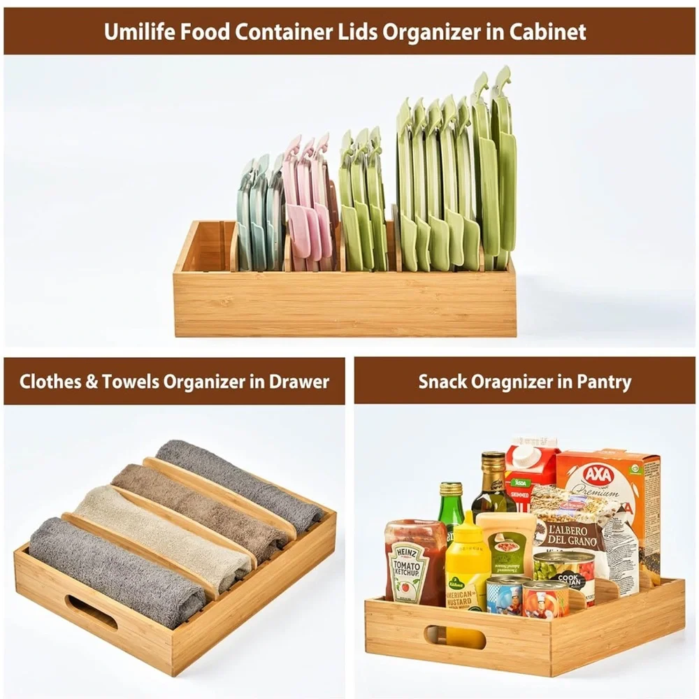 Bamboo Pantry Organizer Bin - Natural Bamboo Kitchen Storage